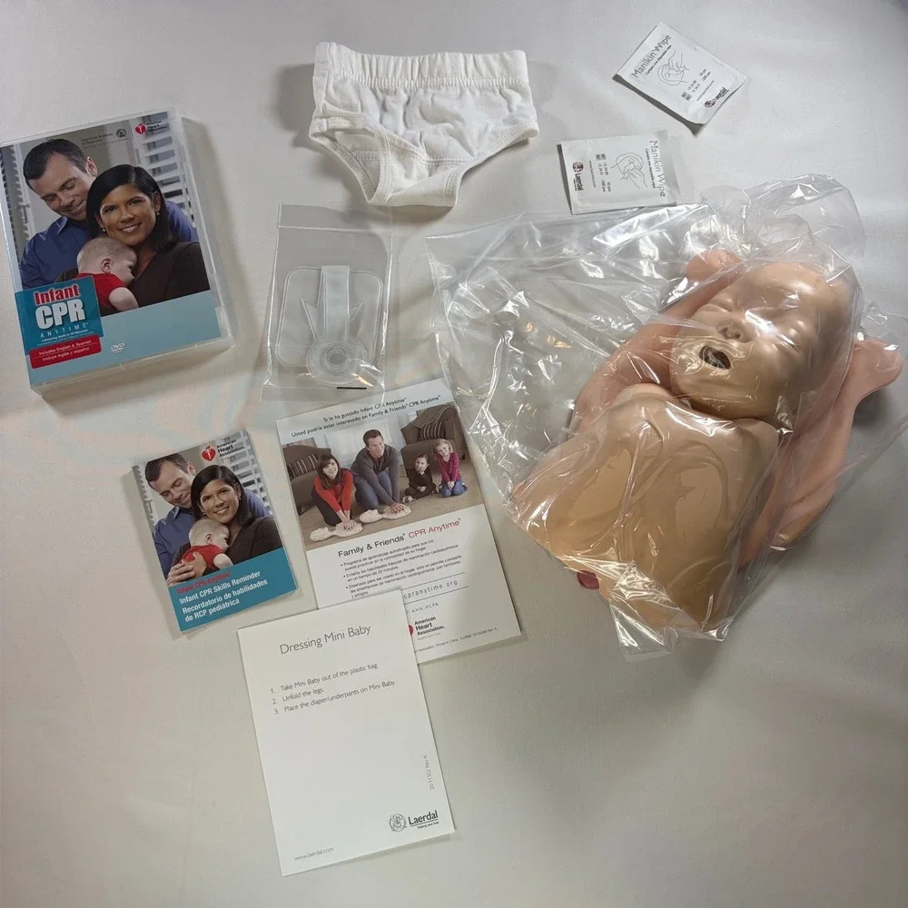 American Heart Association Infant CPR Anytime Kit Mini Baby Manikin DVD Laerdal